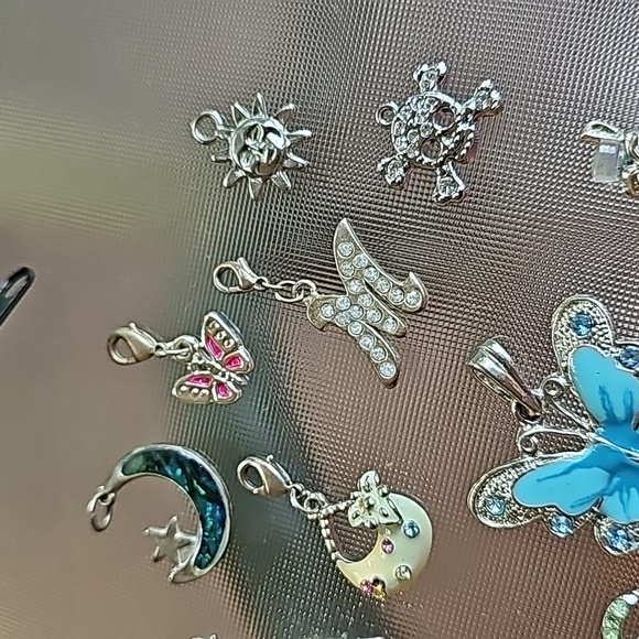 Set of 16 Charms Heart Locket Butterfly M Rhinestone Palm Tree Necklaces Shoes - Picture 4 of 6